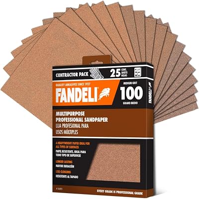 Fandeli 100 Grit Sandpaper 25pk 23x28cm Metal Wood Paint Surfaces