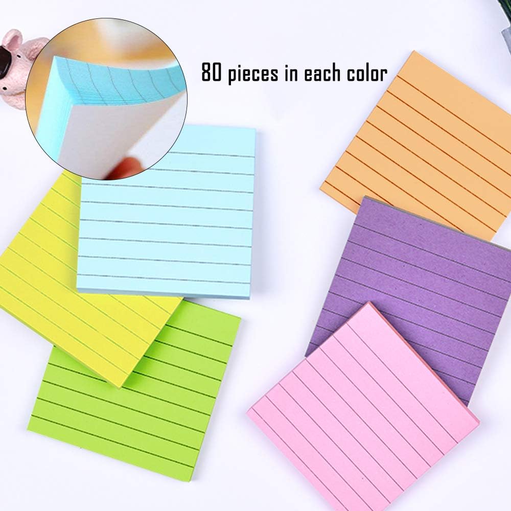Sticky Notes,6 Pieces 480 Sheets Lined Stick Notes Coloured Assorted ...