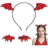 eboozone Halloween Red Dragon Wings Headband & Hair Clips Set - Bat Ears & Horns Headband for Women – Evil Dragon Costume Accessories for Cosplay & Party Costumes