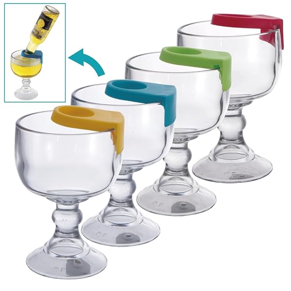 CHEFCAPTAIN MARGARITA GLASS SCHOONER- 21.5 OZ SET OF 4 EXTRA LARGE GOBLET WITH CLIPS ZERO LEAD CRYSTAL STYLE SHRIMP COCKTAIL, CORONARITAS, MARGARITAS SET OF 4 WITH 4 COLOR CLIPS
