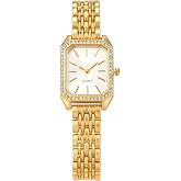 MANIFO Rhinestones Rectangular Case Watches with Metal Bracelet Band Analogue Quartz Wrist Watch for Women Ladies