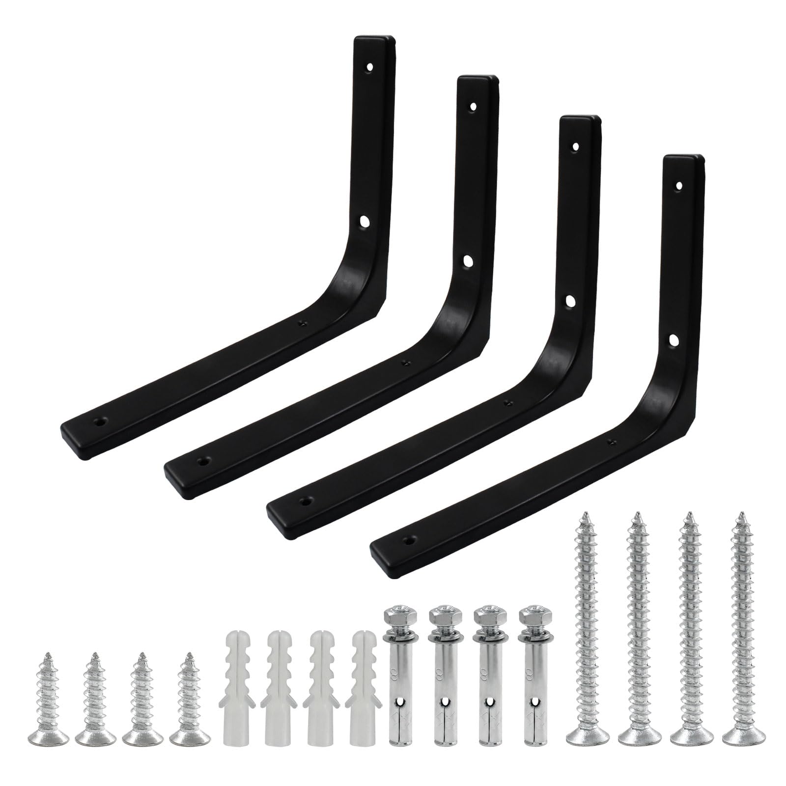 Cjueiom 4 Pcs 10 Inch Black Shelf Bracket, L Shaped Bracket, Angle Brackets Heavy Duty for Bookshelf Table Furniture Window Wall Wood Board, 250mm*200mm