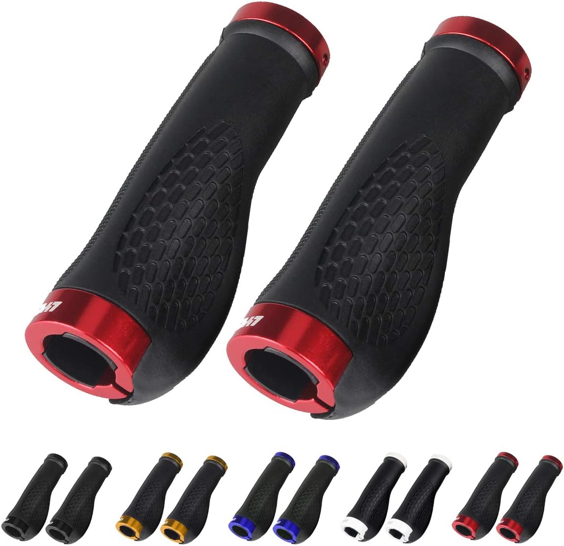 LYCAON Bike Handlebar Grips, 2 Sides Locking, TPR Rubber Anti-Slip Bicycle Handle Grip, Bike Grips Fits MTB/BMX/Mountain/Downhill/Foldable/Urban Bicycles/Scooter