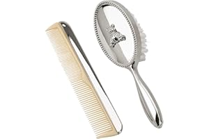 CREATIVE GIFTS INTERNATIONAL Teddy Bear Silver Tone 6 inch Nickel Plated Metal Brush and Comb Kit Set