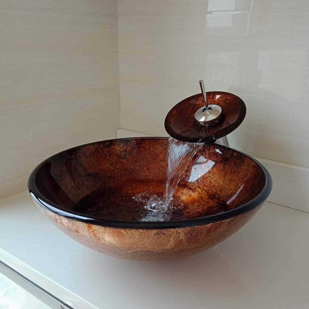Wash Basin Tempered Glass Hand-Painted Bowl Tap Lavatory Bathroom Sink Bath Brass Faucets Mixer Tap Set,Red