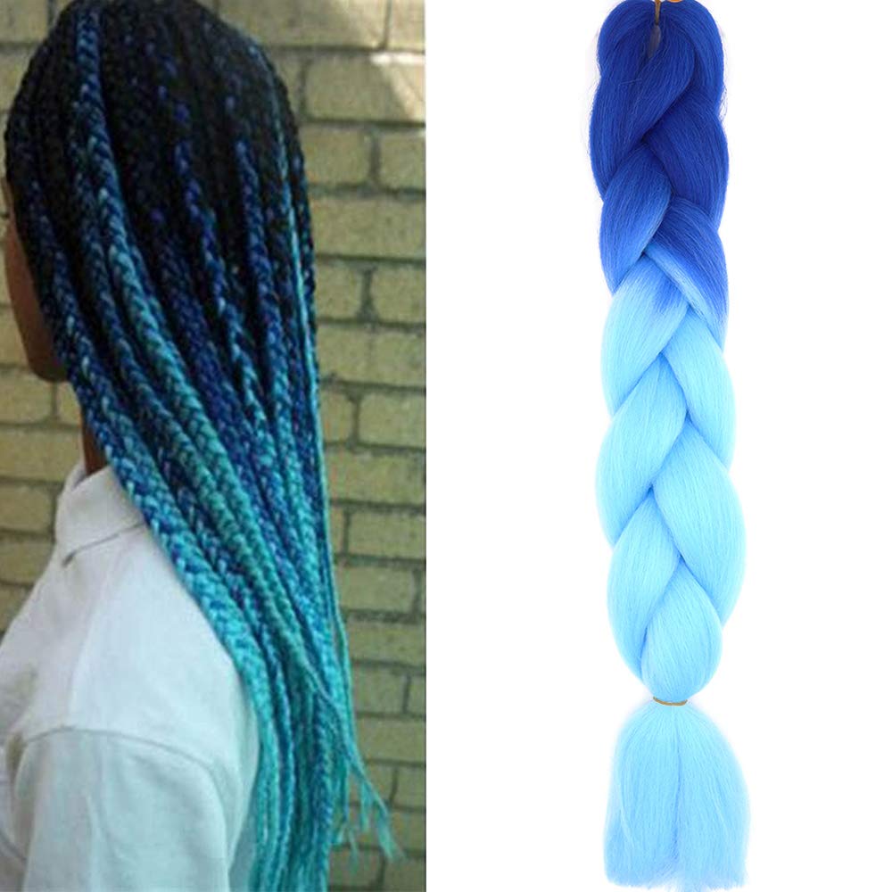 24" Braiding Hair Extension Jumbo Braids Synthetic Crochet Hair Afro Box Braid Heat Resistent (Sapphire&Sky Blue)