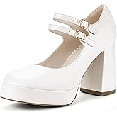 IDIFU IN4 Mary Jane Shoes Platform Chunky High Heels Closed Toe Dress Shoes for Women Wedding Work Business Homecoming Party Shoes Comfortable Casual Dressy Square Toe Heels Pumps