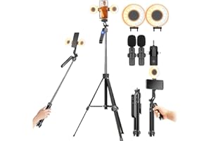 BOVANTTRO Auto Face Tracking Tripod Vlogging Kit for iPhone and Android Phone with Dual Lights/Dual Wireless Microphone/Multi-Function Remote,Expandable YouTube Starter Kit Content Creator Essentials