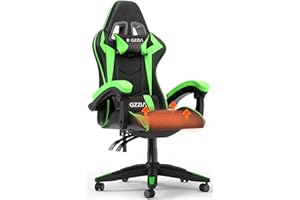 Bigzzia Gaming Chair with Heated Cushion, Ergonomic Video Game Chairs with Pillow and Lumbar Support, Racing Style Height Adjustable Computer Chair with 360°-Swivel Seat for Adults (Green)