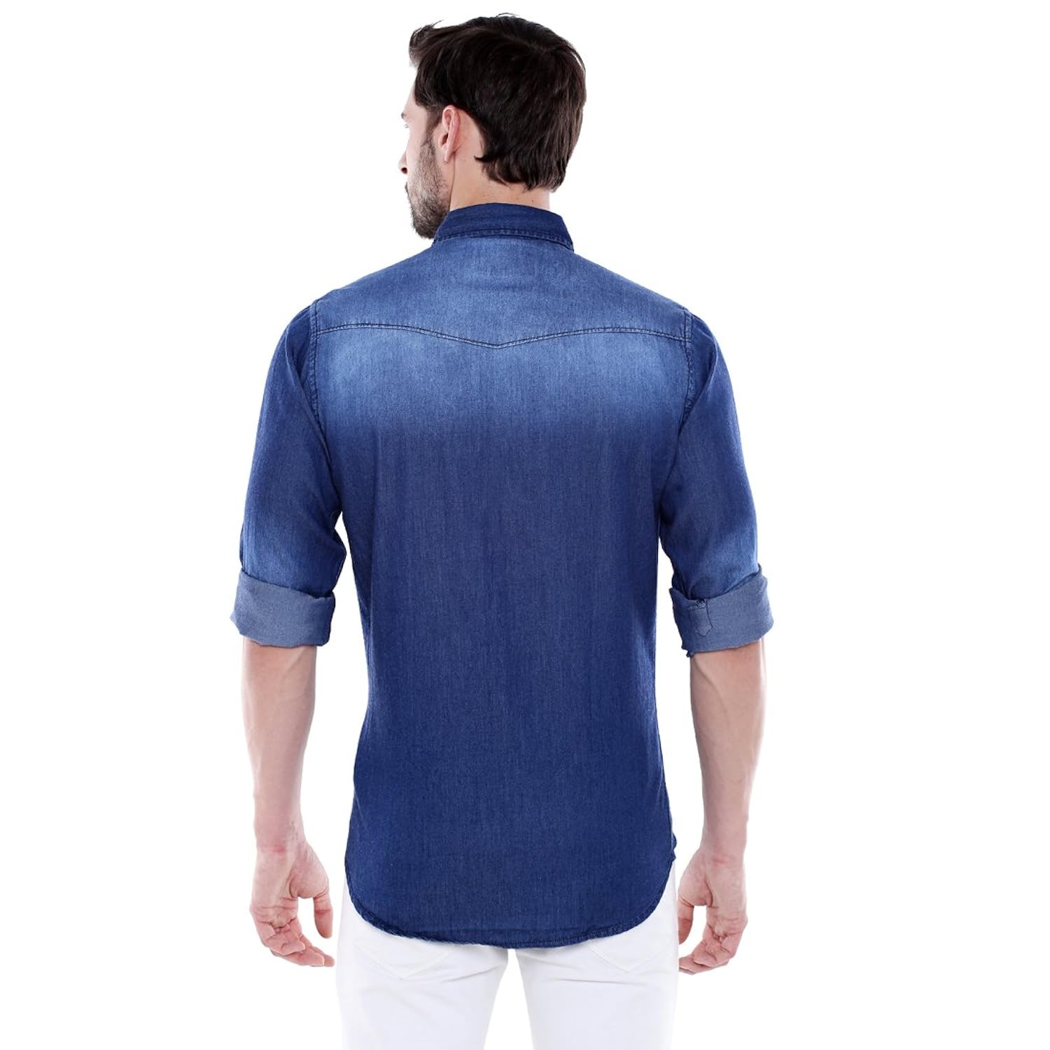 dennis lingo men's denim dark blue solid casual shirt
