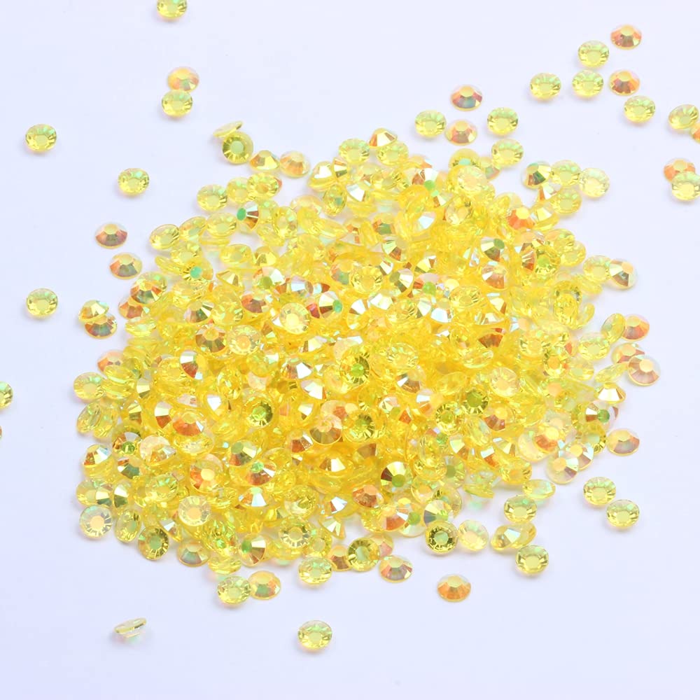 MajorCrafts 2000pcs 5mm ss20 Transparent AB Flat Back Round 14 Facets Resin Rhinestones Arts and Crafts Embellishment Gems (Clear Citrine Yellow AB T22)