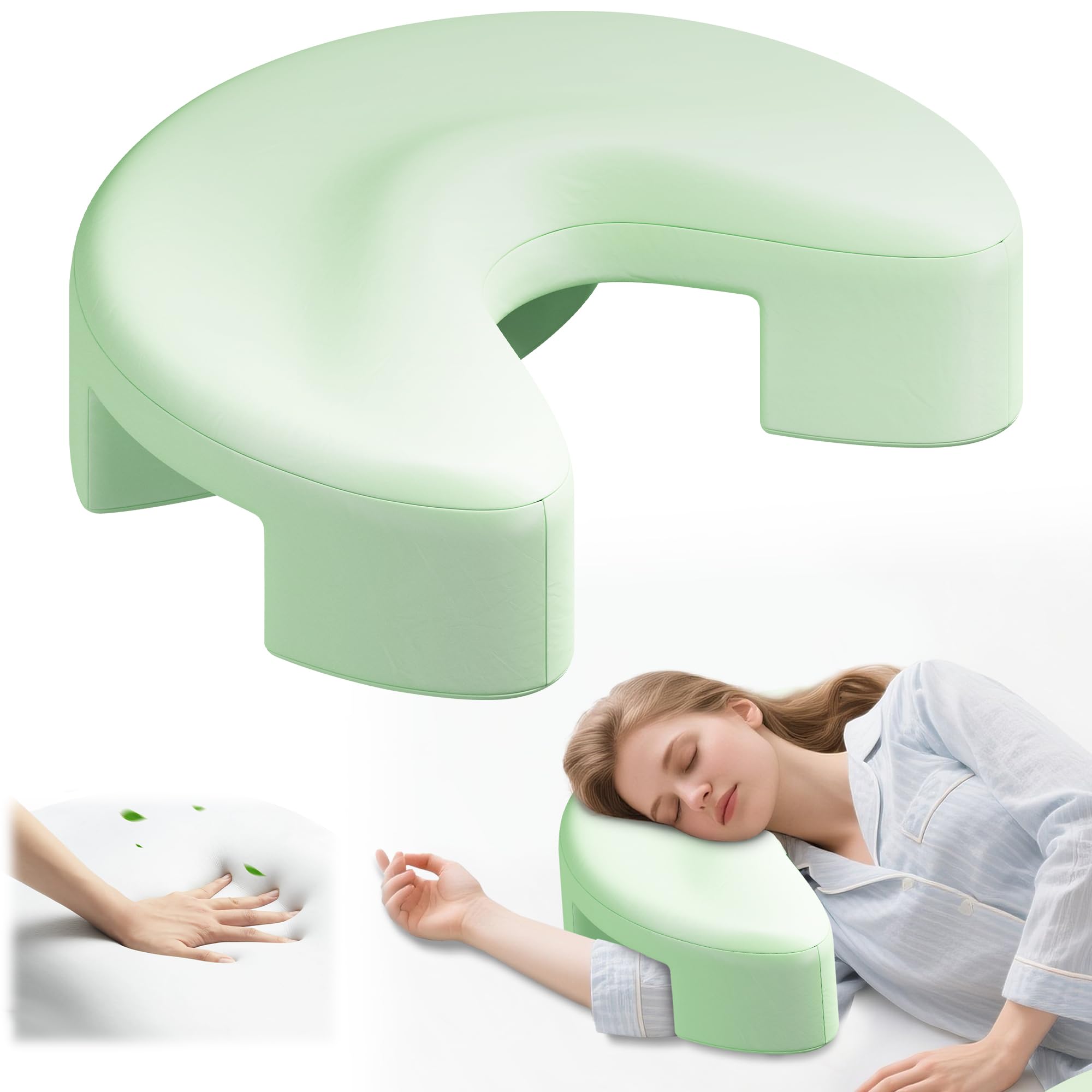 WOAKUSO Side Sleeping Pillow with Arm Holes -arm Pillow Ergonomic Pillow for Cervical, Neck, Shoulder & Rotator Cuff Pain Relief - Ideal for Side Sleepers Green