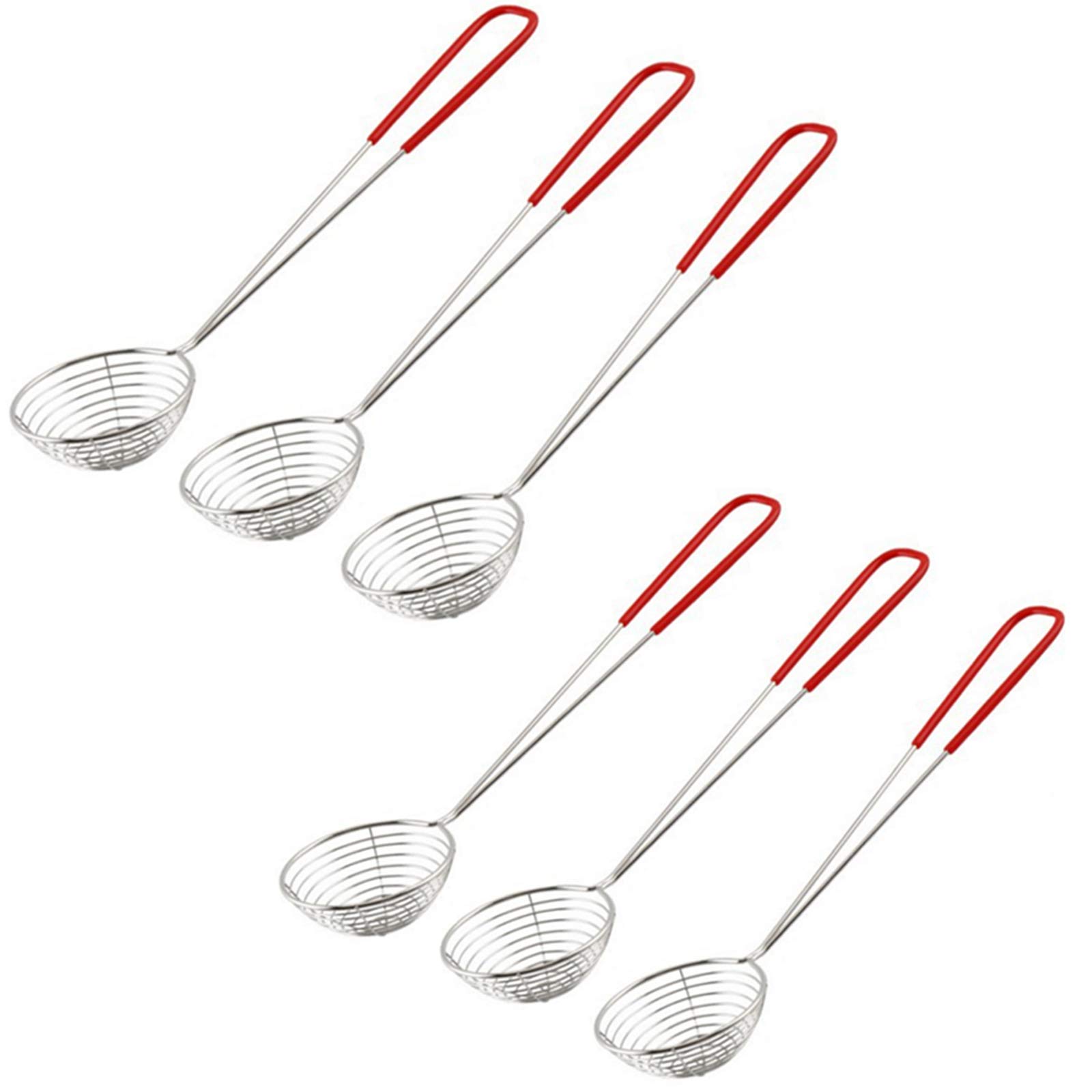 Nuluxi Stainless Steel Colander Sieve Kitchen Tool Stainless Steel Hot Pot Colander Stainless Steel Wire Skimmer Spoon with Handle Suitable for Hot Pot Eating Soup Draining and Pearl Food (6 Pieces)