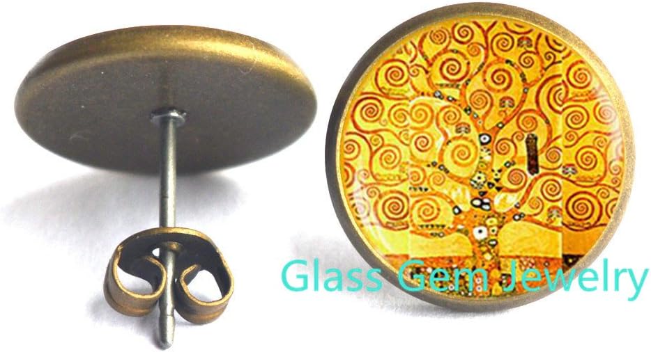 Tree of life Klimt Stud Earrings, Tree of life Gustav Klimt Earrings , Gustav Klimt jewelry, Klimt Earrings , gift for artists，Q0075