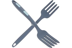 TOMETURE 2pcs Large Navy Blue Silicone Pasta Forks Heat-Resistant Nonstick Cooking Forks for Kitchen Noodles