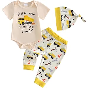 SAYOO Newborn Baby Boy Tractor Clothes Farm Baby Shower Coming Home Outfit | Preemie Baby Cotton Funny Farm Letter Bodysuit+T