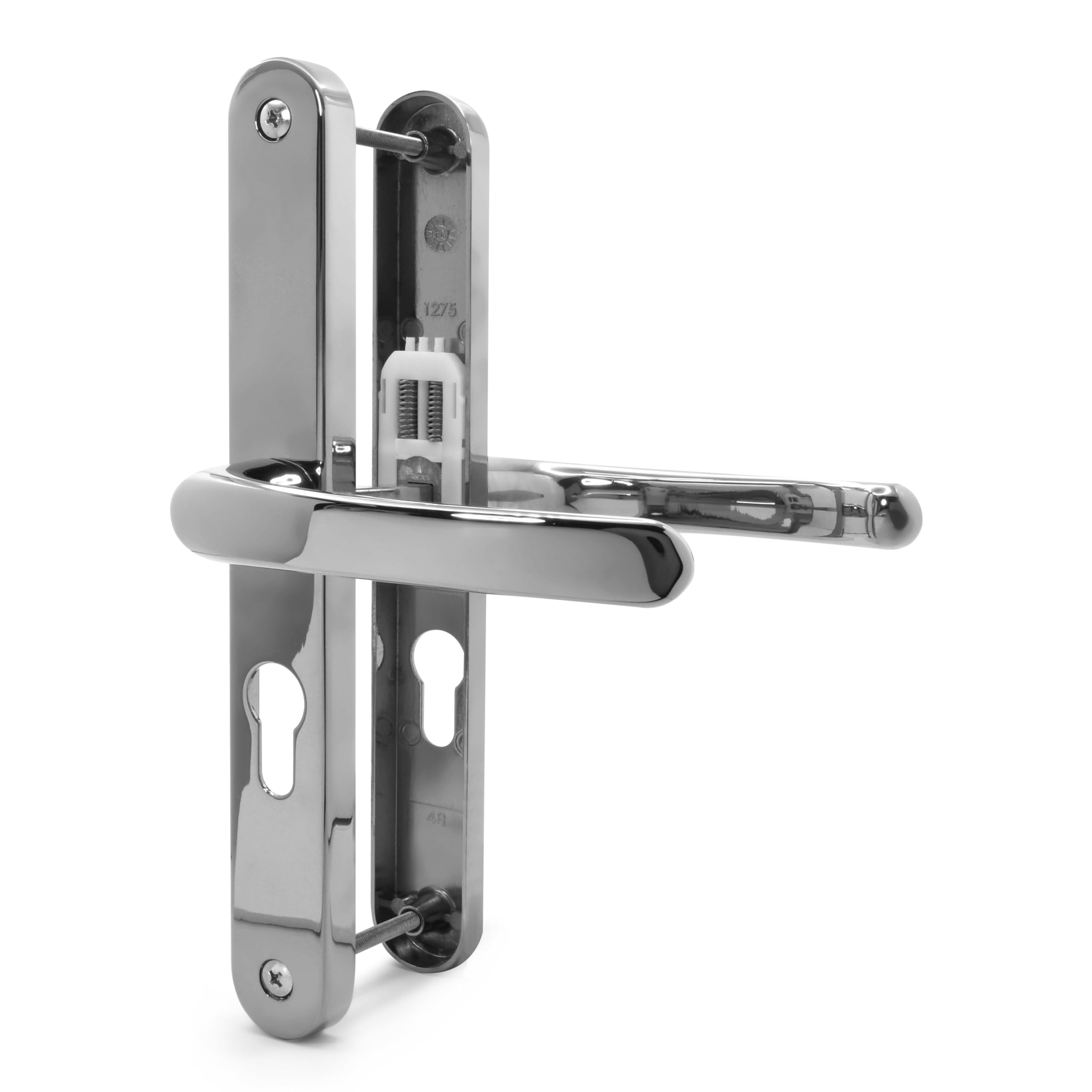TSS Polished Chrome Door Handle Set - Lever/Lever Style - 48mm PZ Centers - 246x32mm Backplate - 215mm Screw to Screw