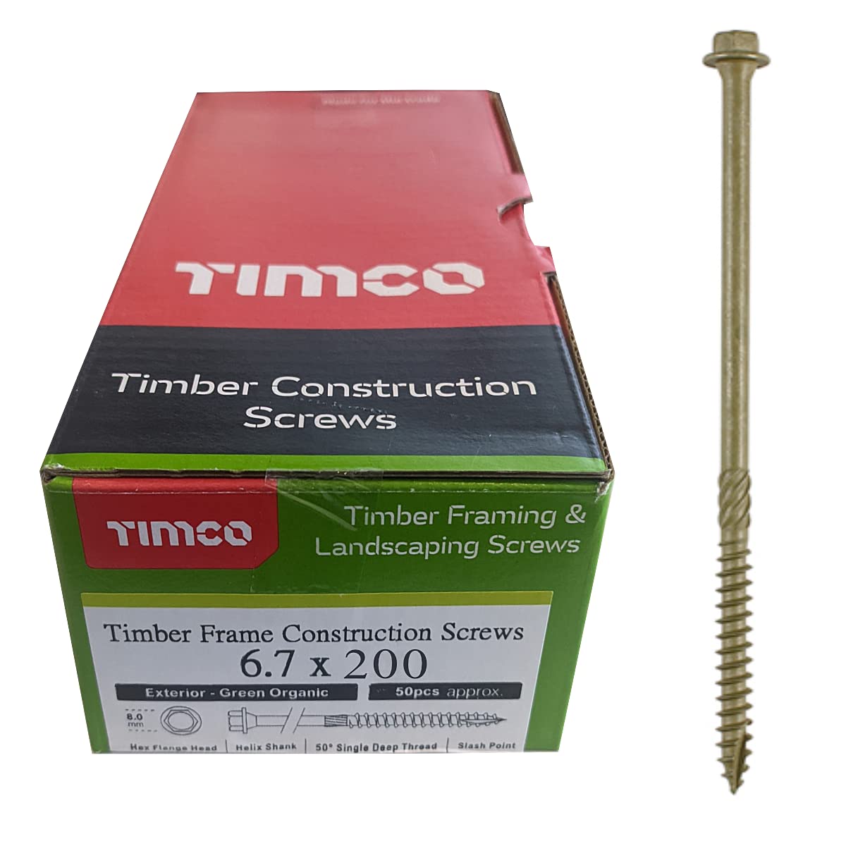 TIMCO Timber Screw – Hex Head – Exterior Green – 6.7 x 200 - Box of 50 — image 1