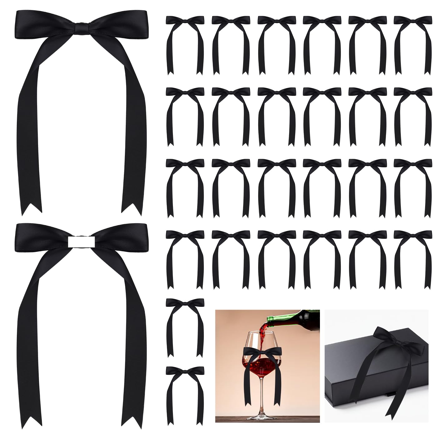 Photo 1 of 30pcs Black Bow for Crafts 5"×7”Gift Bow,Self-Adhesive Gift Wrap Bows,Black Bow Decor,Ribbon Bows,Double Sided Tape for Gift Wrapping,Crafts,Wedding,Christmas,Birthday Bow Decor(1in Wide)
