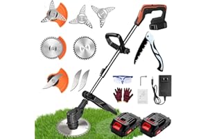 DOMPOU Cordless Weed Wacker, Electric Weed Wacker with 24V 2.0Ah Battery and Charger, Weed Wacker Cordless with 3 Types of Blades, Weed Wacker Battery Powered, Weed Wacker Cordless Retractable Length