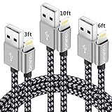 iPhone Charger,Youruiqi Lightning Cable,3Pack 3ft 6ft 10ft Nylon Braided 8Pin Lightning to High Speed Charging USB Cable Cord for iPhone 7/7 Plus/6/6s/6 Plus/6s Plus/5/5s/5c/SE and More(Black&Gray)