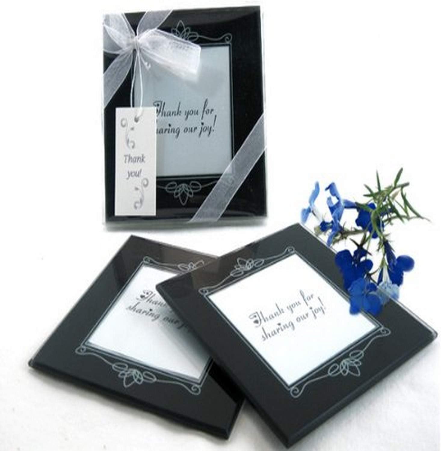 Artisano Designs"Memories Forever" Glass Photo Coasters, Black, Set of 2