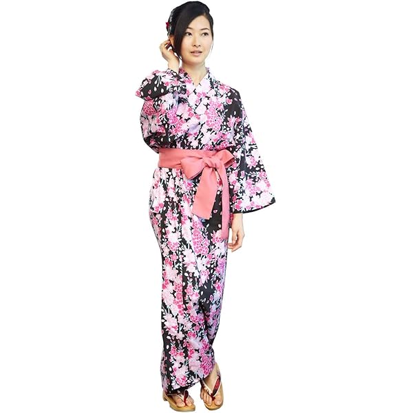 YUKATA women with wide sash belt. made in Japan. japanese