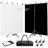 Emart 6.5x5ft 2in1 Black&amp;White Photo Backdrop Stand Kit with T-Shape Stand | Reversible 2-in-1 backdrop, black and white sides for diverse shooting needs