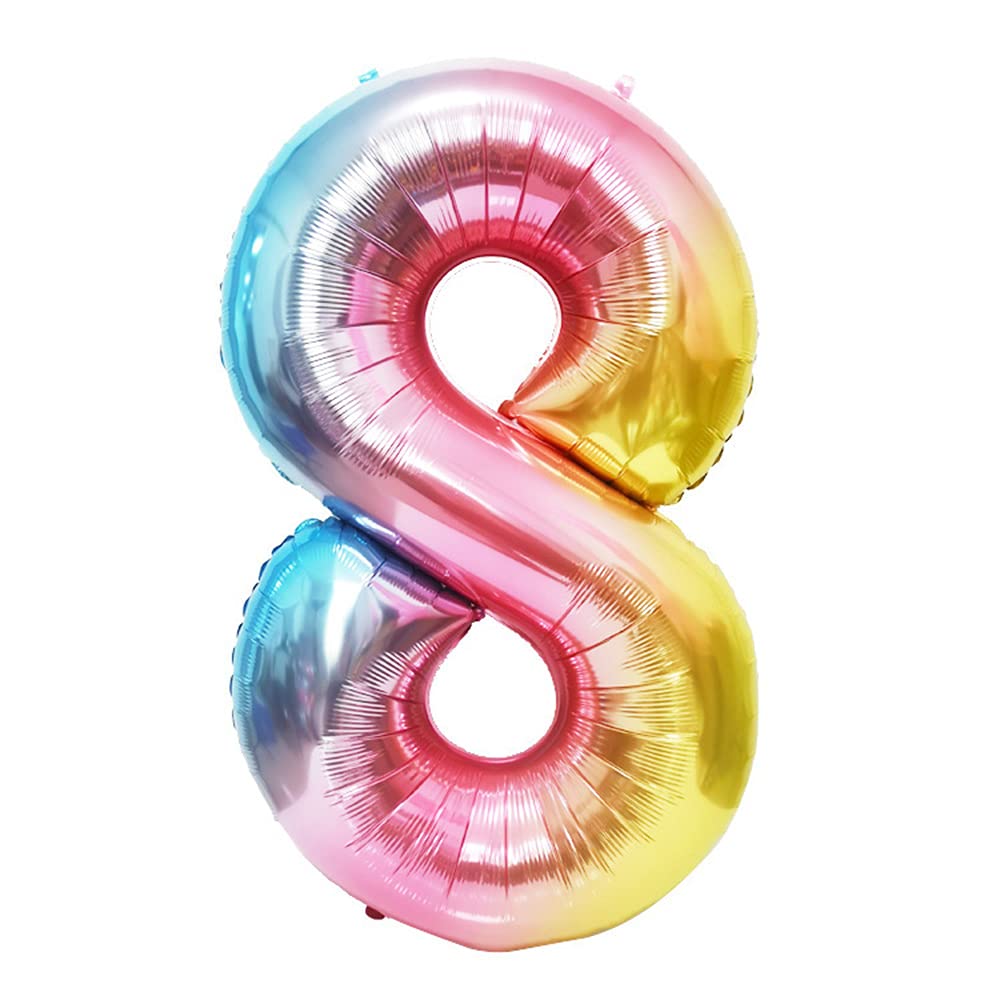 ANCLLO 40 Inch Balloon Rainbow Gradient Colorful Big Number Balloons for Happy Birthday Party Decorations-Number 8