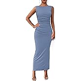 PRETTYGARDEN Women's 2026 Summer Semi Formal Midi Dresses Sleeveless Ruched Bodycon Long Elegant Cocktail Wedding Guest Dress