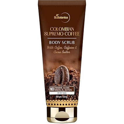 StBotanica Colombian Supremo Coffee Body Scrub 200g | With Coffee, Caffeine And Cocoa Butter |No SLS, Paraben