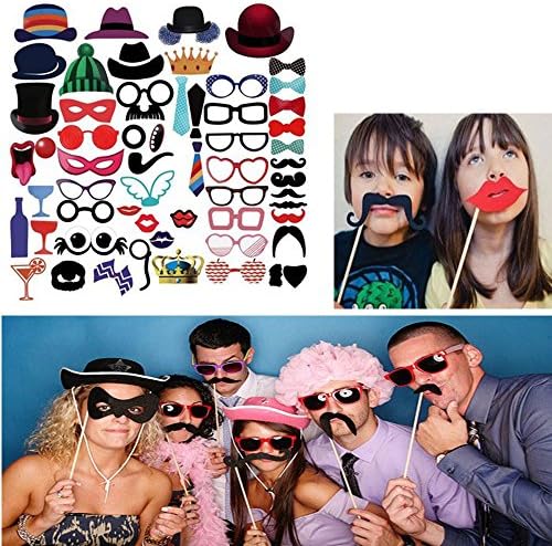 Photo Booth Props, 58 Pieces DIY Colorful Kits Party Favors for Wedding Reunions Graduation Birthdays Dress-up Accessories Christmas by GreenLF