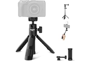 NEEWER Basics Mini Desk Selfie Stick Tripod Compatible with iPhone GoPro Insta360 DJI, Portable Small Camera Webcam Android Cell Phone Holder Ball Head Elevated Axis Video Recording Stand, TP43 Black