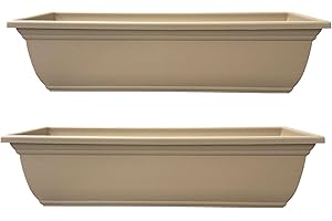 The HC Companies 24 Inch Mojave Window Planter Box with Drainage Holes, Lightweight UV-Resistant Plastic Outdoor Planters, 2-Pack Flower Box for Garden & Home Decor, Sandstone