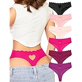 Derisaly Womens Seamless Thongs Underwear No Show Thong Wave-waisted Invisible Panties Comfy Heart Cutout for Ladies 6 Pack