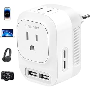 220V to 110V Voltage Converter US to Europe with 2 USB A 2 USB C Fast Charging, Power Converter for European Travel Universal