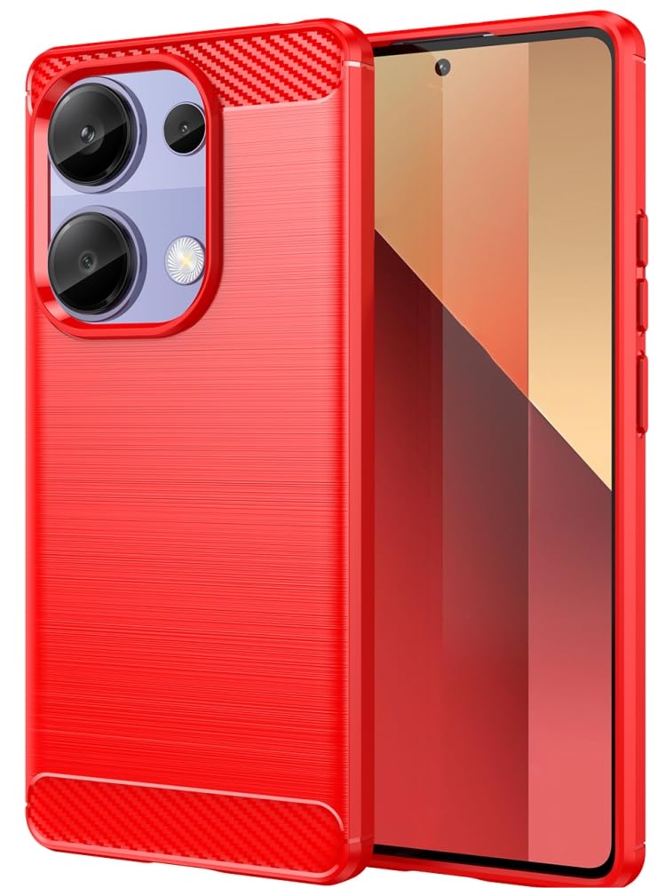 Folmecket Xiaomi Redmi Note 13 Pro 4G (Not for 5G) Case, Carbon Fiber Scratch Resistant,Shock Absorption Soft TPU Rubber Protective Cell Phone Cover for Xiaomi Poco M6 Pro 6.67" Red