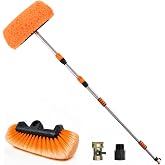 SISUPASSIE 12FT Car Wash Brush with Long Handle, 12-Inch Soft Bristle Car Cleaning Brush for Cleaning RV, Truck, Boat, Solar Panels, Orange