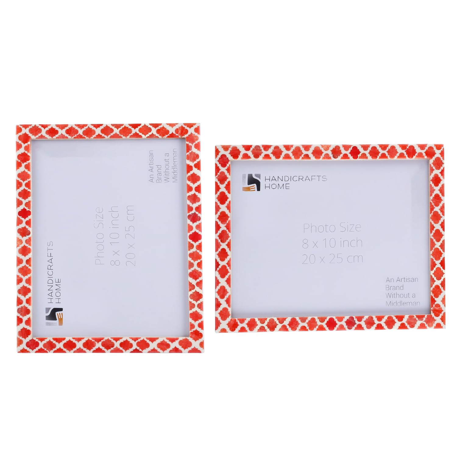 Handicrafts Home Red & White Vintage Photo Frames for Wall or Tabletop Display, 8x10 Picture Frame Set of 2,Boho Farmhouse Gallery Wall Frame Set, Artisan Handmade Home Decor, Handmade Moroccan Frame — image 1