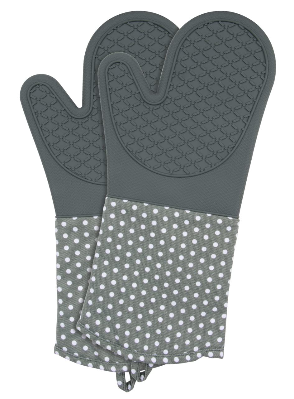 Wenko Oven Gloves, Cotton, Grey/White/Grey, 15 x 15 x 20 cm