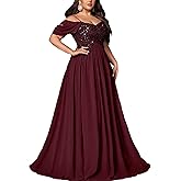 VOUIAO Women's Sequin Plus Size Wedding Guest Bridesmaid Dresses Maxi Gown for Formal Prom Cocktail Party Evening Events