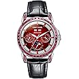 REEF TIGER Luxury Crystal Bezel Moonphase Complete Calendar Mechanical Automatic Watch for Men Luminous Leather Strap Classic Watch RGA1988