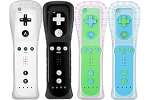 Doueuain 4 Pack Remote Controller for Wii Wii U, Gamepad with Silicone Case and Wrist Strap (New Black+White+Green+Blue)