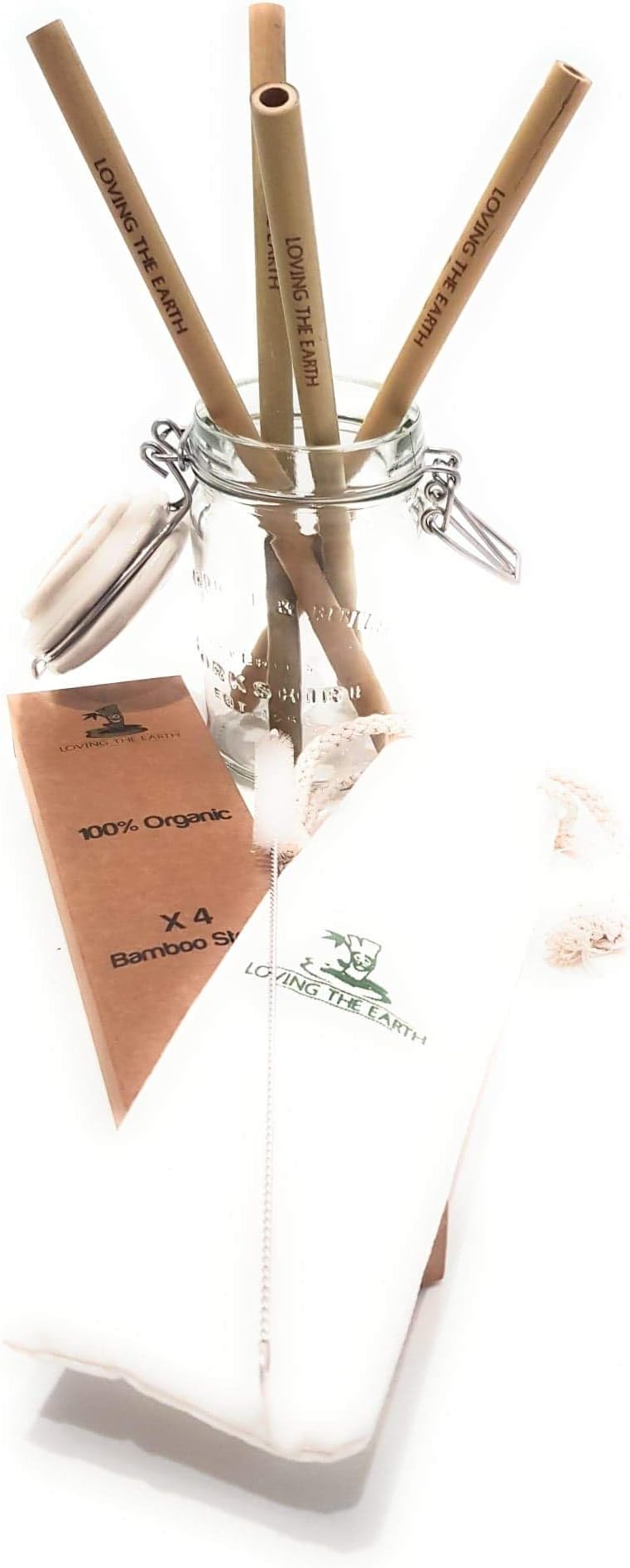 4 Bamboo Reusable Drinking Straws | 100% Eco-Friendly and Biodegradable Drinking Straws | Vegan Friendly | BPA Free | 100% Natural | Dishwasher Friendly | Storage Bag & Cleaner | Loving The Earth.