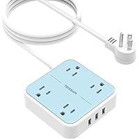 Flat Plug USB Power Strip with 9.8 FT Extension Cord, TESSAN 4 Widely Spaced Outlets 3 USB Desktop Charging Station…