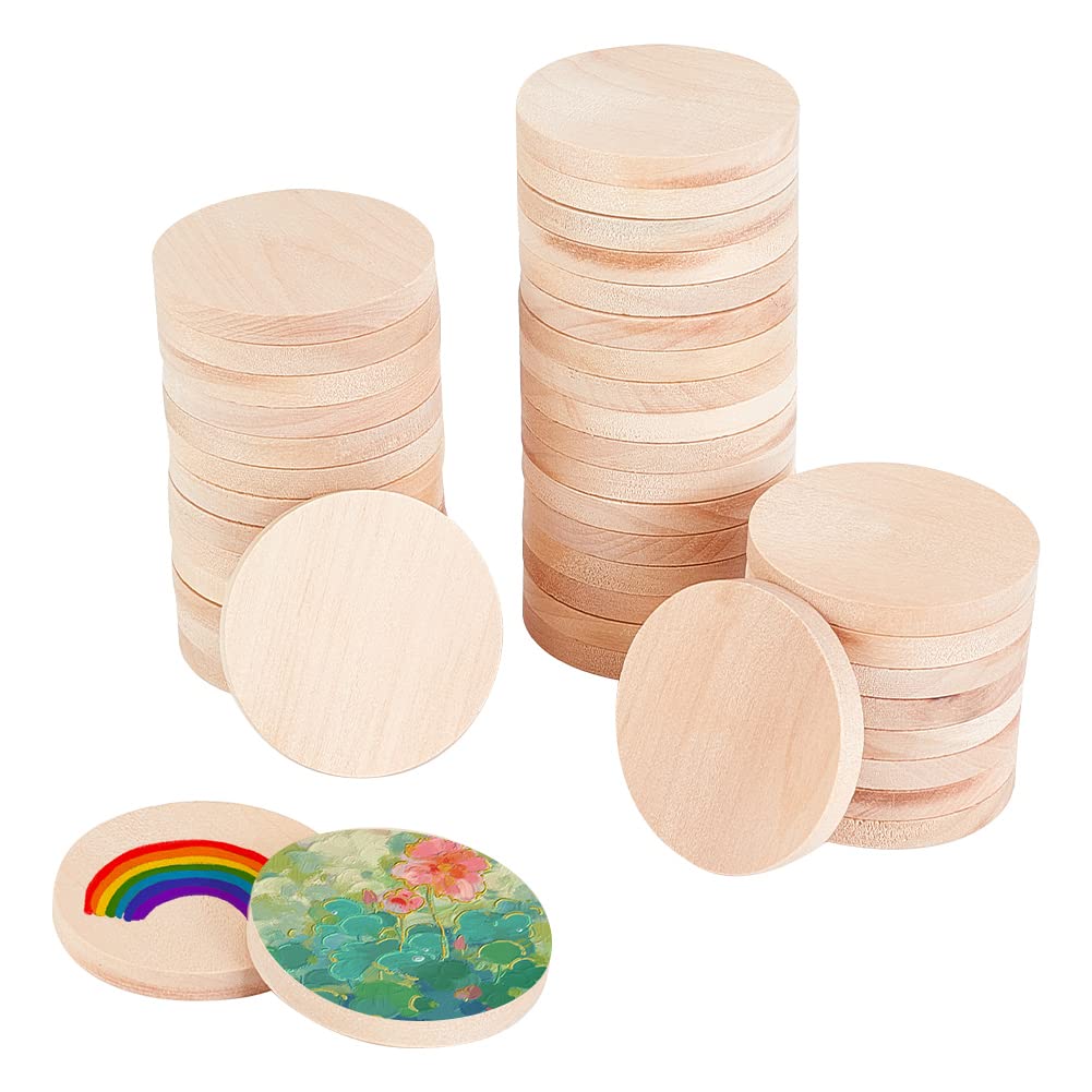 OLYCRAFT 50pcs 4cm Natural Wood Slices 5mm Unfinished Wooden Circles Blank Natural Wooden Circle Round Cutouts Thick Wood Discs Chip for DIY Crafts Painting Engraving Home Decor