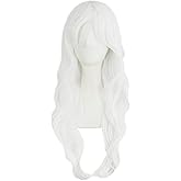 MapofBeauty 28" 70cm Long Curly Hair Ends Costume Cosplay Wig (White)