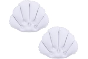 Inflatable Bath Pillow with Suction Cups, 2 Pack Terry Cloth Covered Shell Shape Bathtub Spa Pillow Neck Support for Bathtub 