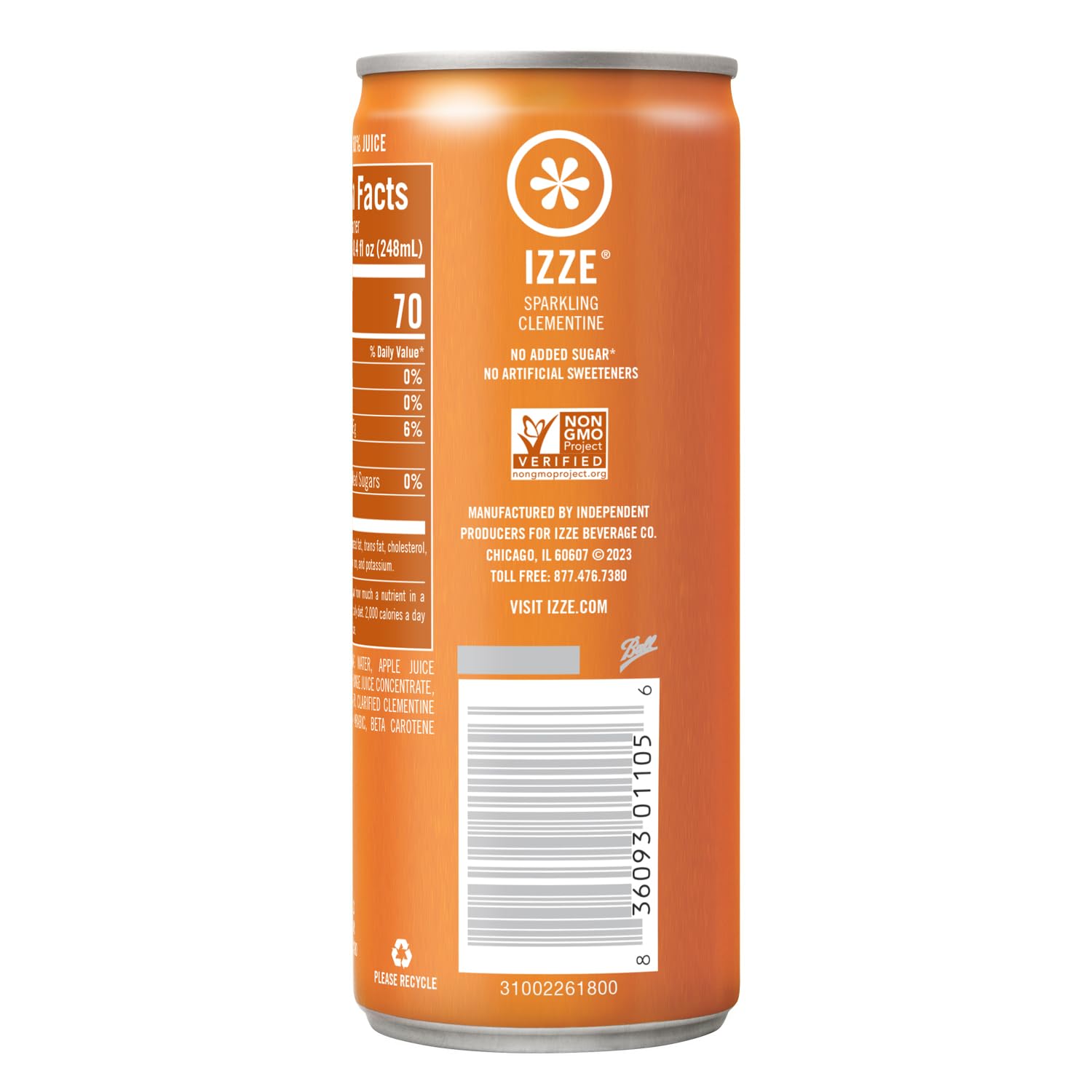 IZZE Sparkling Juice Beverage Blend, Clementine, No Sugar Added, 8.4 FL OZ, 24 Cans