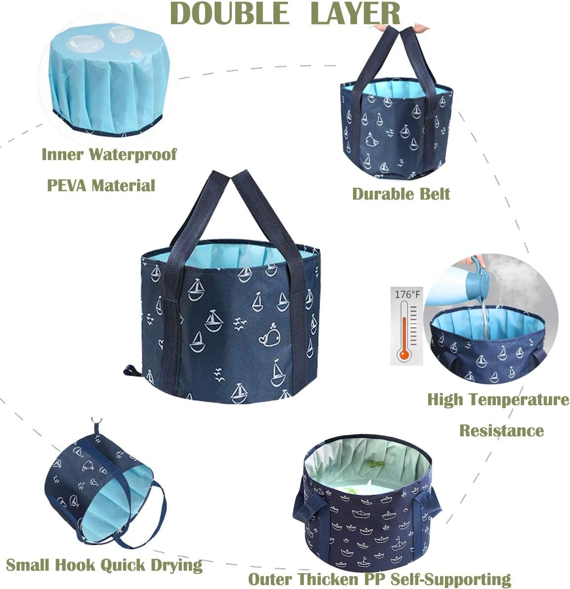 NimJoy Portable Travel Foot Soaking Basin, Collapsible Foot Spa Bath Tubs for Camping Picnic Washing, Bonus Liquids Soap Refillable Empty Keychain Bottle w/Case: Health & Personal Care